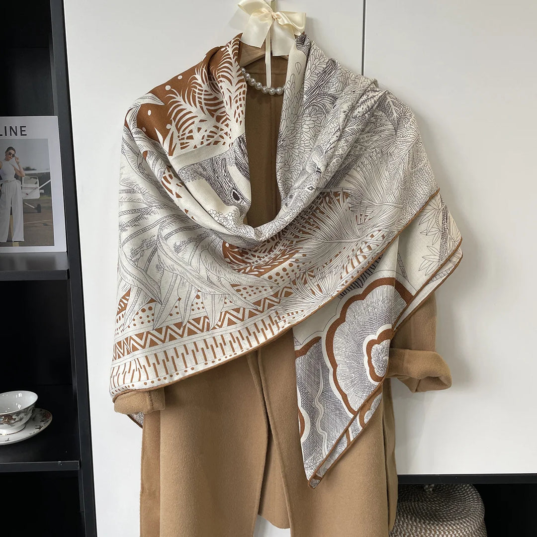 Silk Cashmere Pashmina Scarf - Elegant Print Shawl