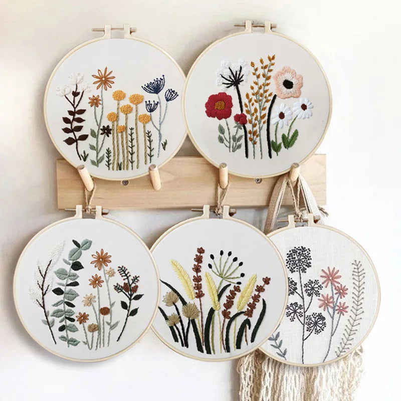 Beginner Floral Embroidery Kit with Cross Stitch Patterns