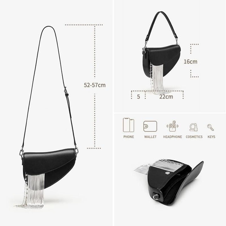 Luxury Leather Tassel Crossbody Saddle Bag for Women