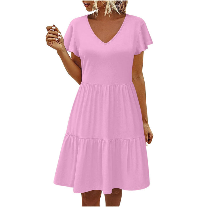 Women's Clothing Flying Sleeves Pleating Layered Short Sleeve Dress