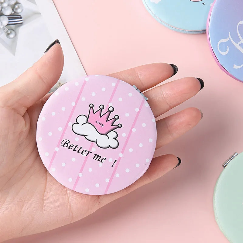 Portable Cute Cartoon Print Foldable Makeup Mirror - 2-Sided Travel Pocket Mirror