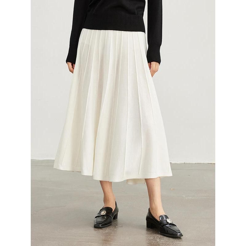 Elegant Mid-Calf Pleated Wool Skirt