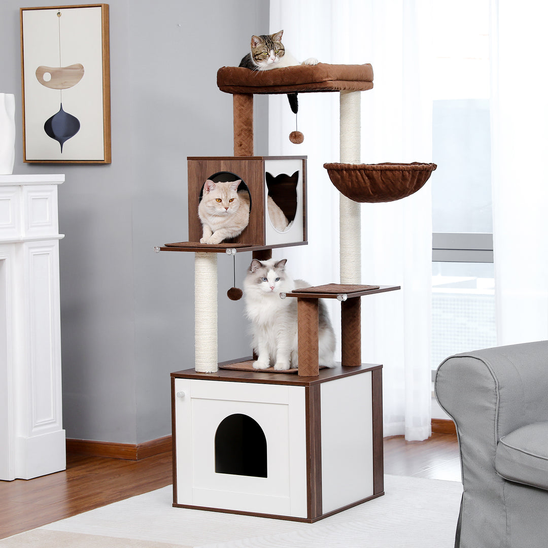 Luxury Multi-Level Cat Tree Tower with Cabinet and Sisal Posts