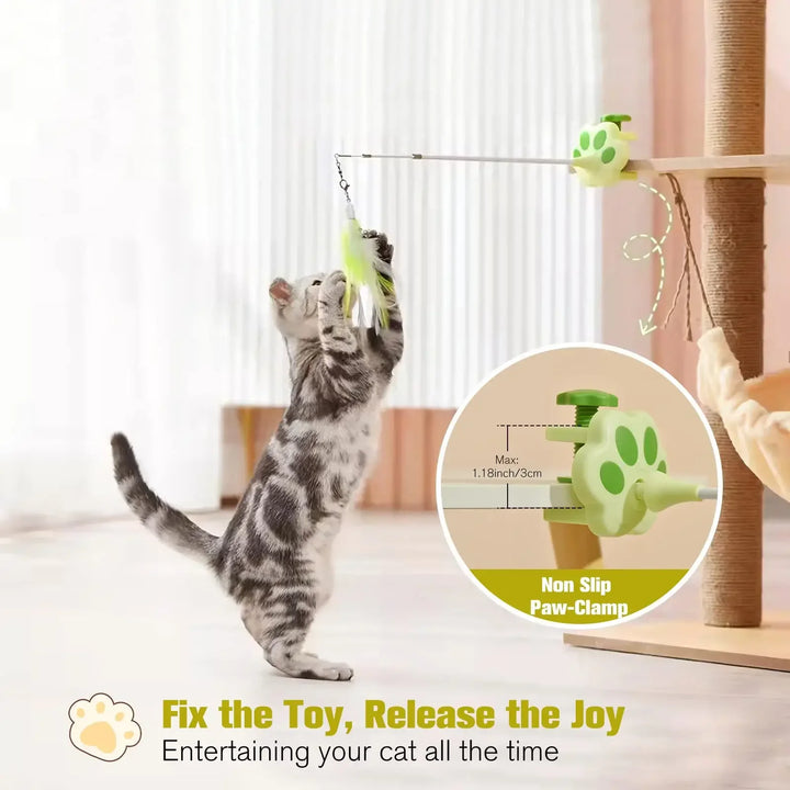 Interactive Retractable Cat Toy with Laser, Feather Teaser, and Telescopic Wand for Cats