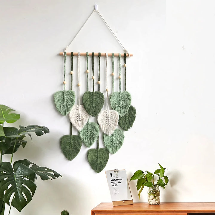 Handwoven Cotton Rope Leaf Wall Hanging Tapestry