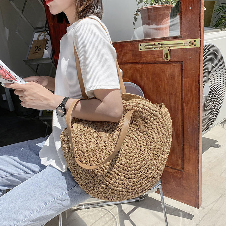 Round Straw Beach Bag