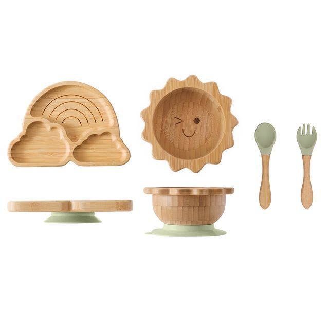 Eco-Friendly Bamboo Baby Feeding Set with Non-Slip Silicone Suction Cups