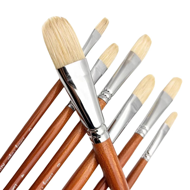 7pcs Premium Long Handled Natural Bristle Paint Brush Set