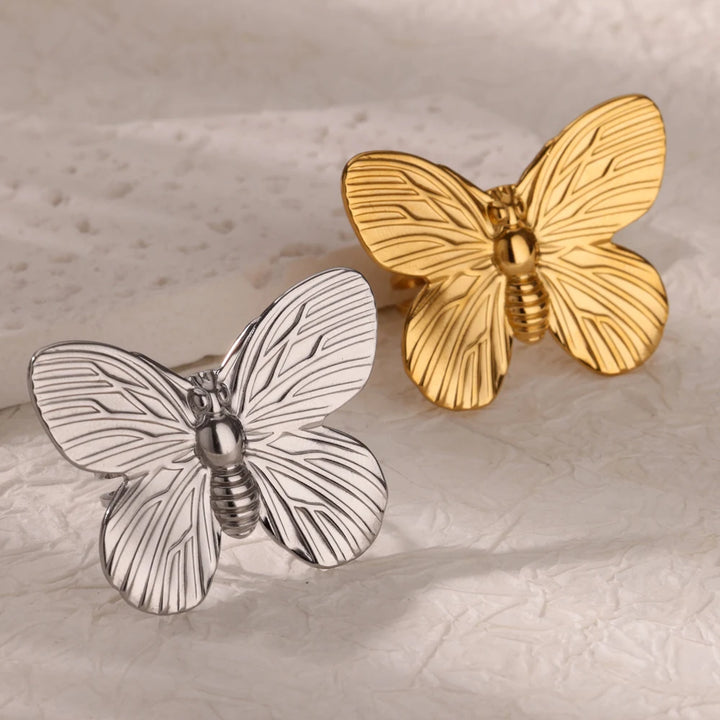 Vintage Butterfly Stainless Steel Rings – Elegant Couple Jewelry