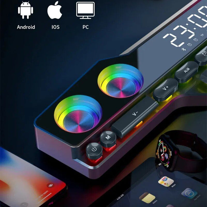 4000mAh 3D Stereo Sound Box: Bluetooth Soundbar with Powerful Subwoofer, USB & AUX Connectivity, FM Radio & Clock