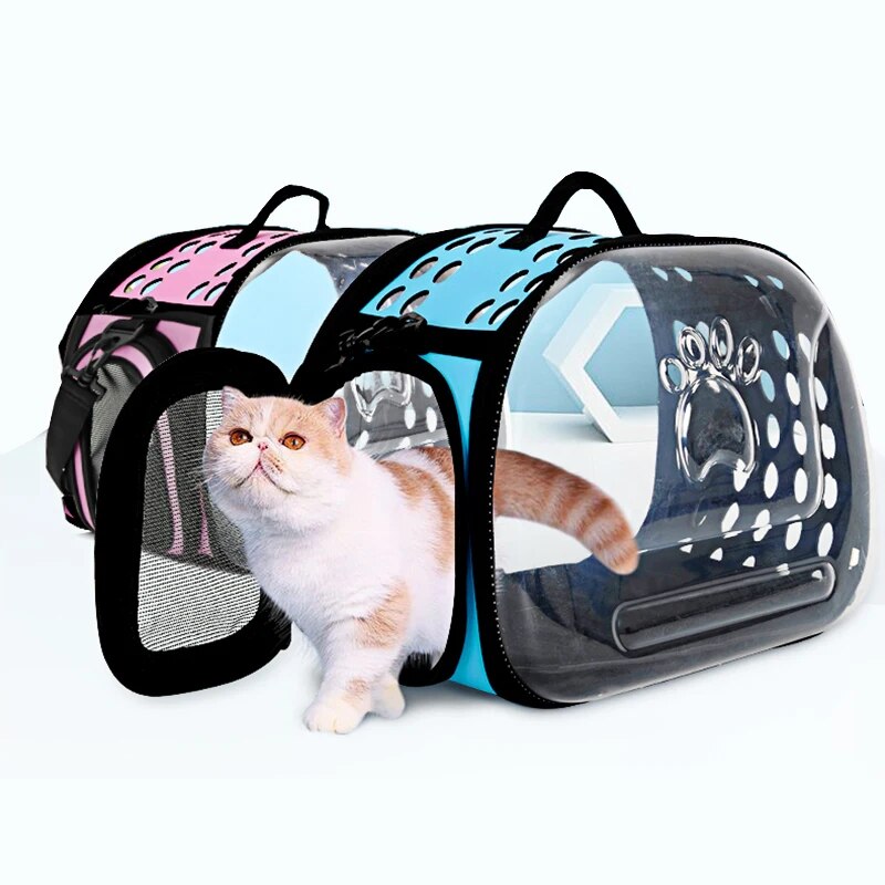 Transparent Foldable Cat Carrier Bag – Portable Pet Travel Pouch