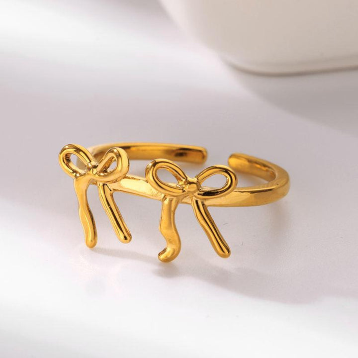 Double Bow Knot Gold Stainless Steel Ring