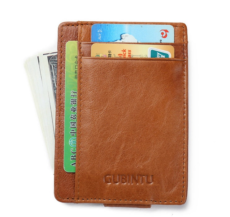 Fashion Men Magnet Money Clip Thin Credit Card Holder Genuine Leather Front RFID Pocket Wallet Blocking