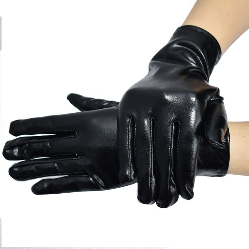 Black Pu Patent Leather Gloves Tight-fitting Single-layer Thin Section