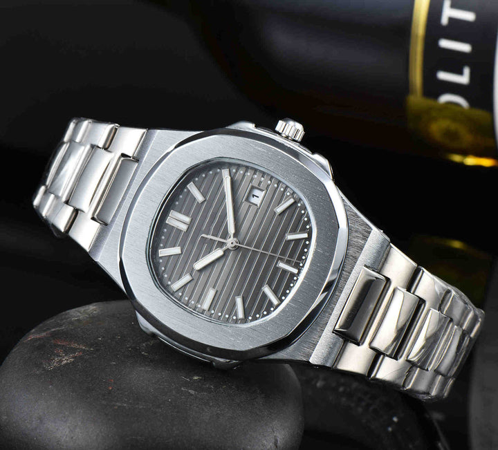 Three-Hand Quartz Seconds Running Date Steel Band Watch