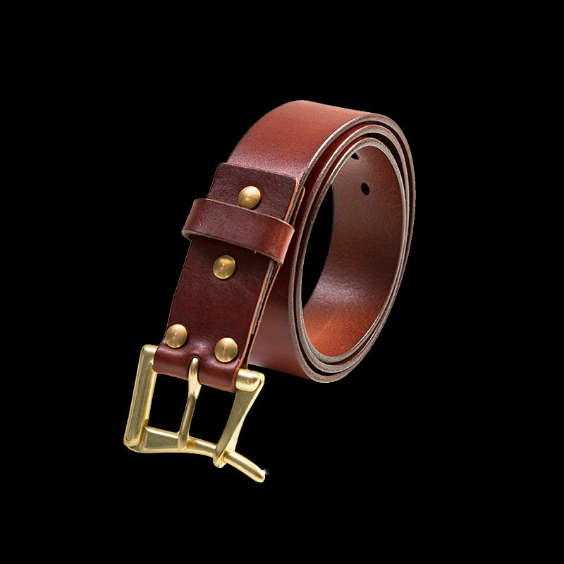 Men's Classic Cow Leather Belt with Retro Pin Buckle