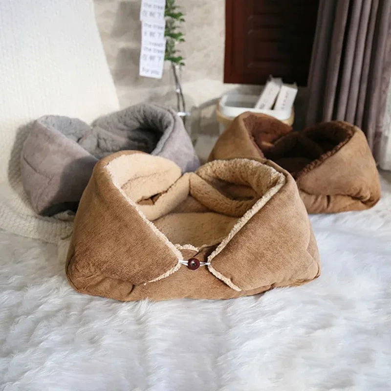 Cats Bed for Winter Pet Fluffy Things Plush Houses Cartoon Beds Warm Dog Mat Kitten Products Habitats Basket Accessory Supplies