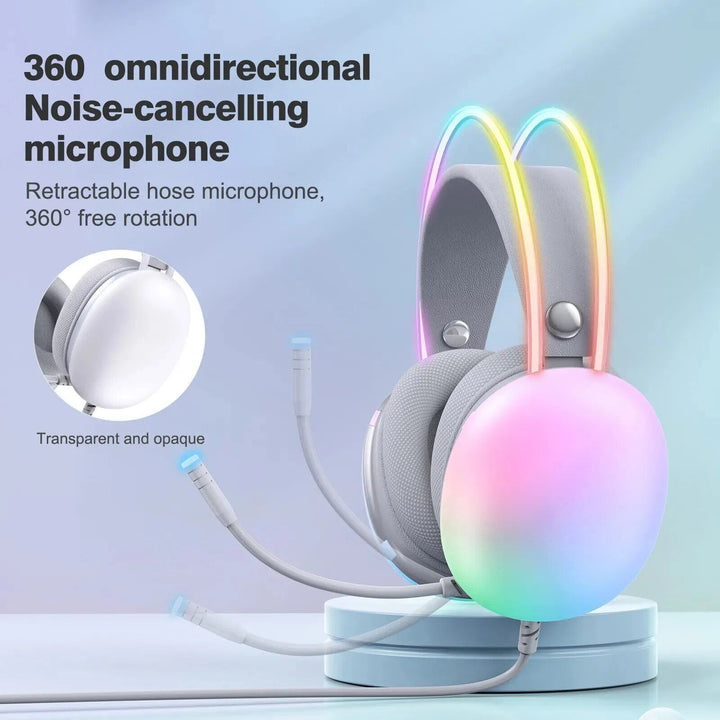 2023 Full RGB PC Gaming Headphones with Customizable Lights and Noise-Cancelling Mic