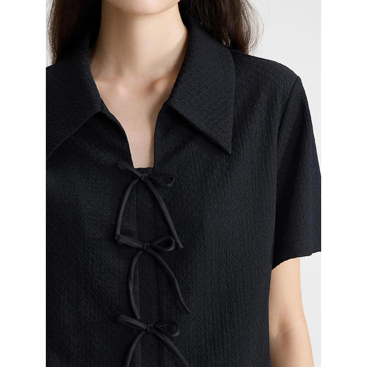 Elegant Chiffon Bow Top - Casual and Chic Black Blouse