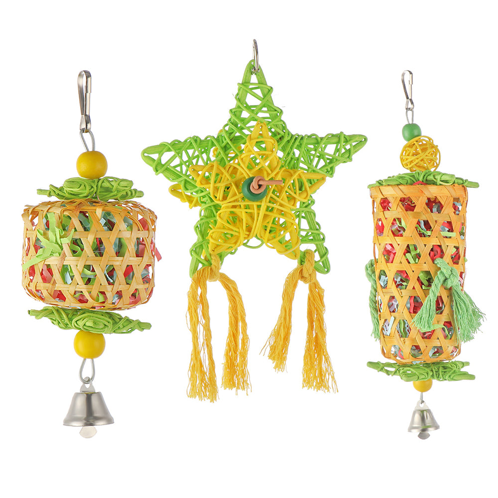 Colorful Bamboo Rattan Bird Chew Toy with Foraging Shredder for Parrots