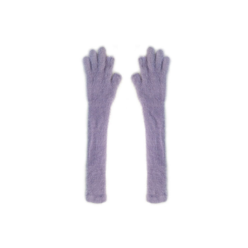 Candy Color Lengthened Mink-like Fingerless Gloves For Women