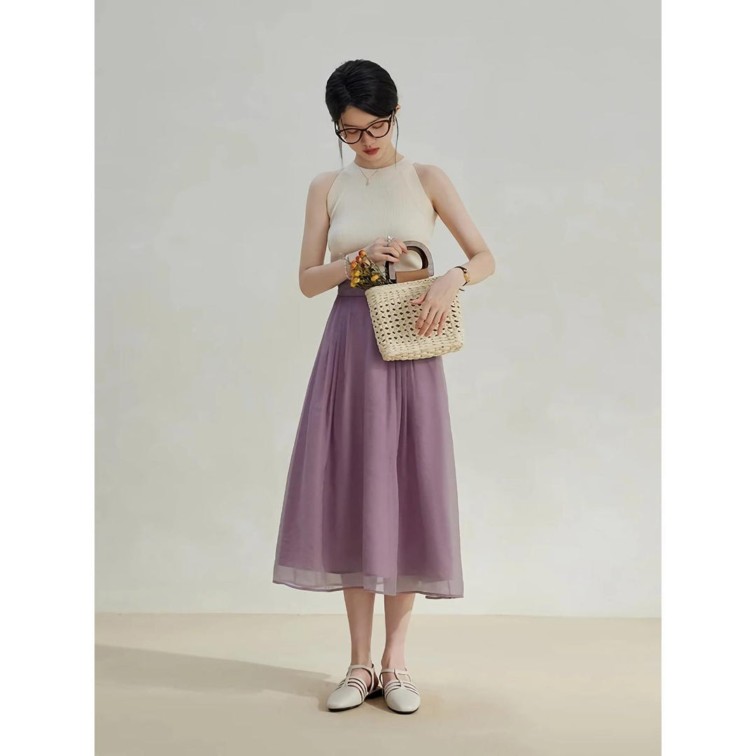 Elegant High-Waist A-Line Mid-Calf Skirt for Women