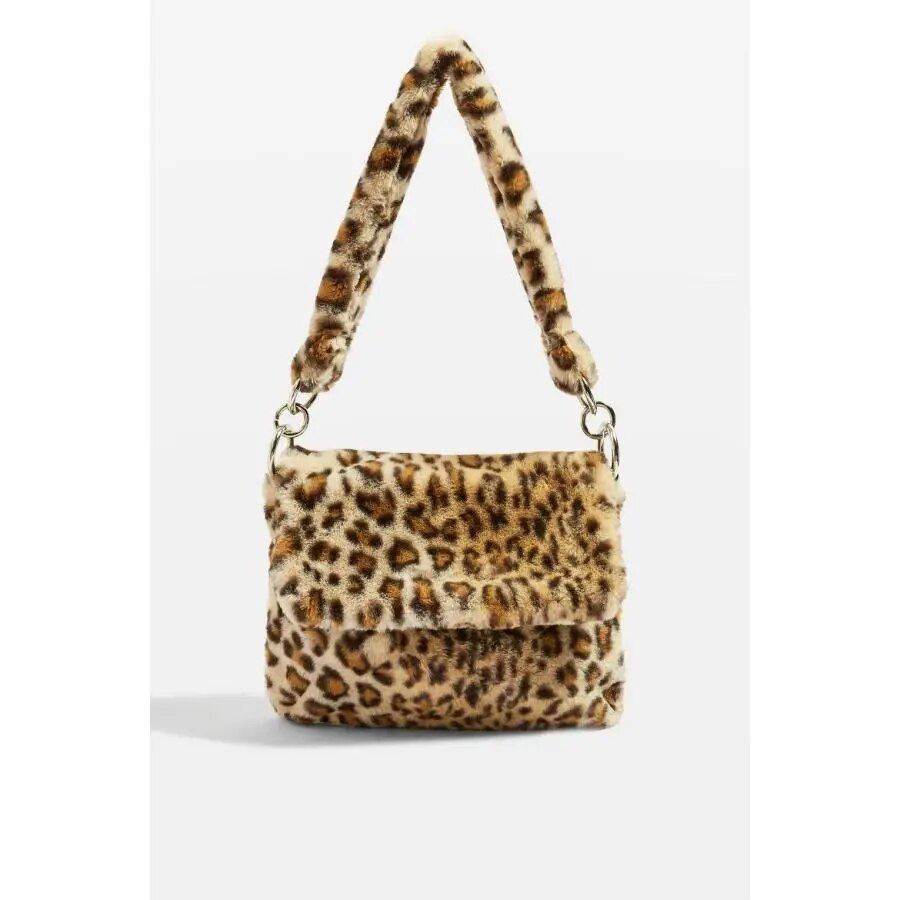 Leopard Print Faux Fur Crossbody Bag for Women