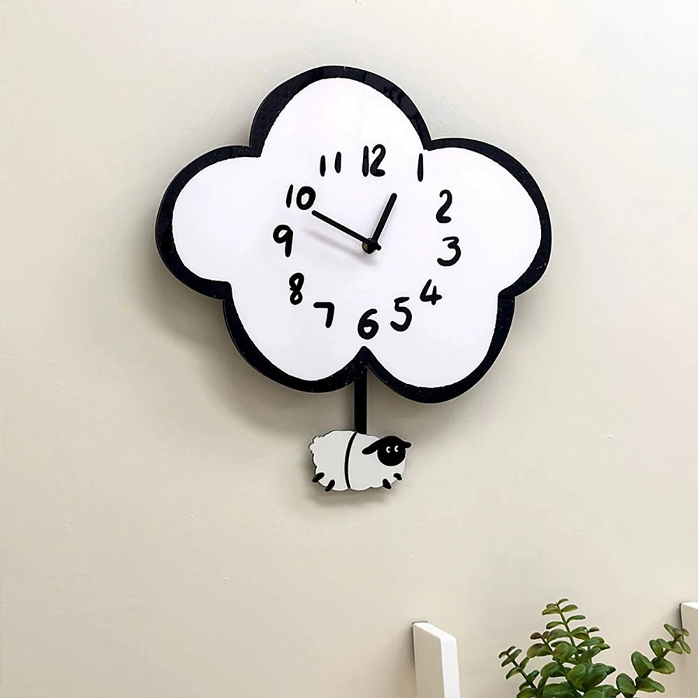 38cm Silent Cartoon Cloud Sheep Swinging Wall Clock