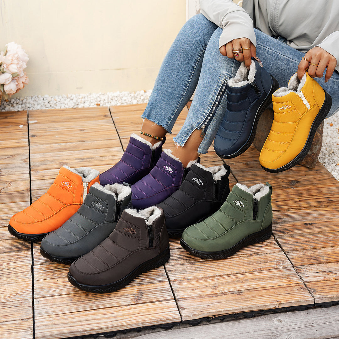 Winter Snow Boots WIth Side Zipper Casual Warm Plush Flat Shoes Women's Fleece Ankle Boot