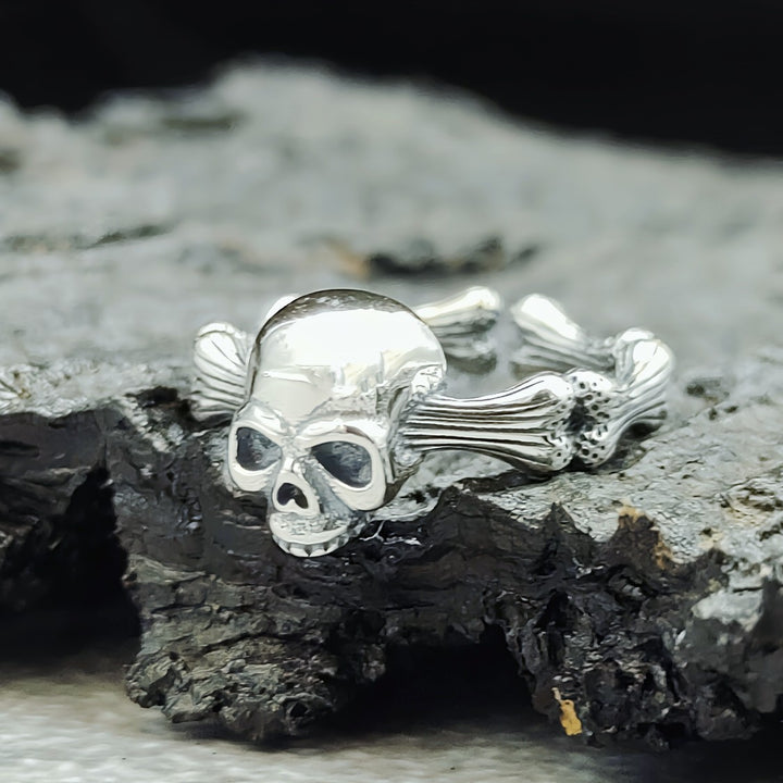 S925 Sterling Silver Personalized Skull Ring Men's Retro Punk & Rock Open Adjustable Ring