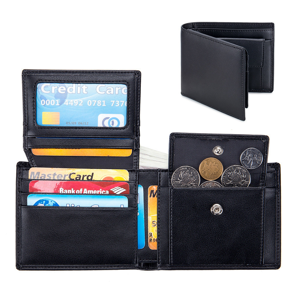 Men's Short Wallet Genuine Leather Trifold Wallet