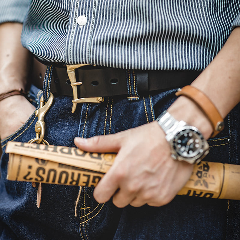 Men's Classic Cow Leather Belt with Retro Pin Buckle