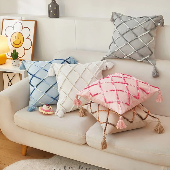 Nordic Geometric Tassel Cushion Cover – Stylish Gradient Decorative Pillow Case