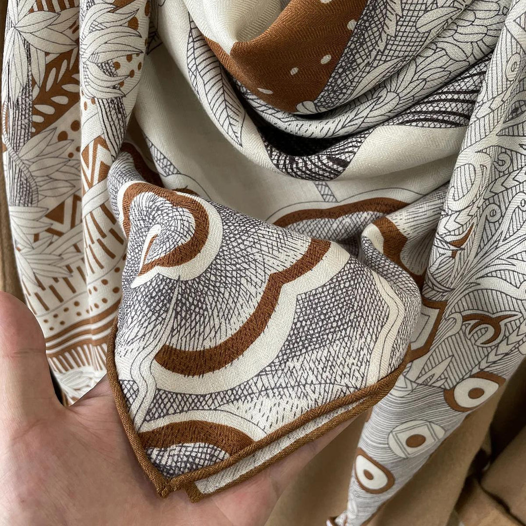 Silk Cashmere Pashmina Scarf - Elegant Print Shawl