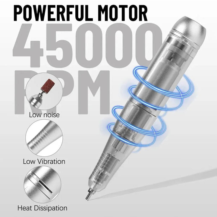 High-Speed 45000RPM Rechargeable Electric Nail Drill Machine with LCD Display for Manicure and Polishing