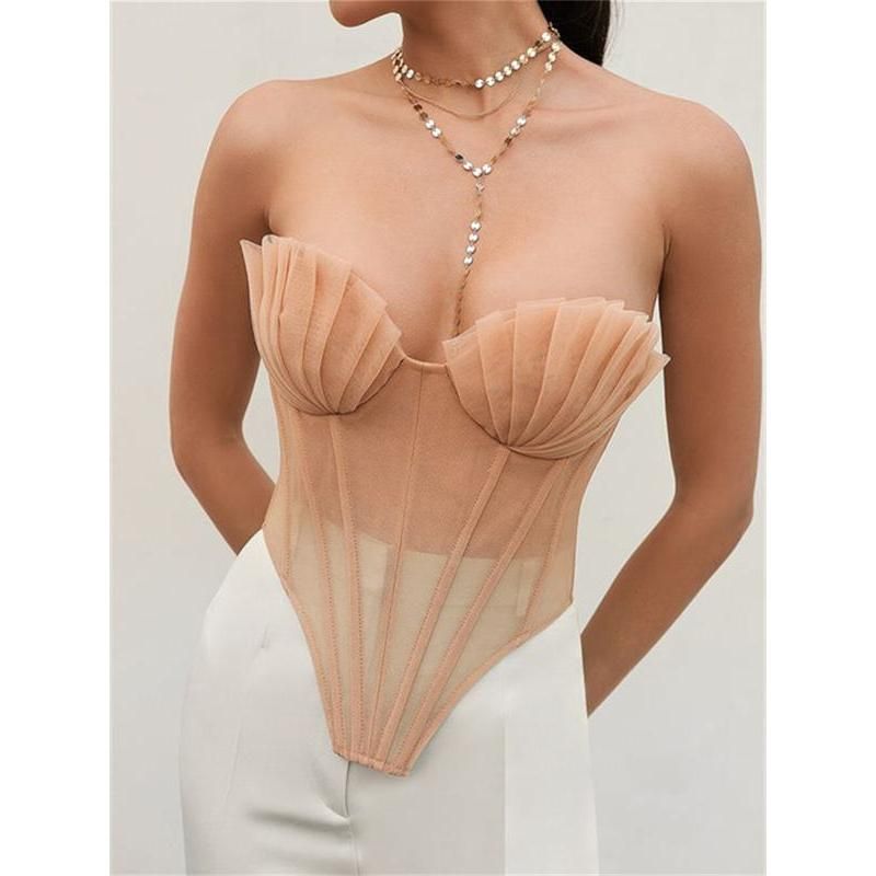 Champagne Pink Vintage Mesh Corset Top