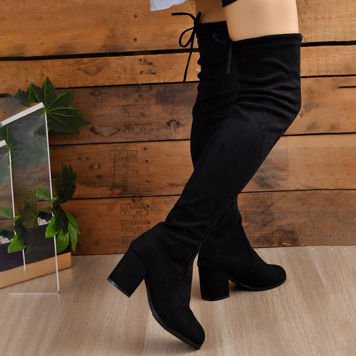 Below The Knee Plus Size Women's Slimming Elastic High Heel Ankle Boots