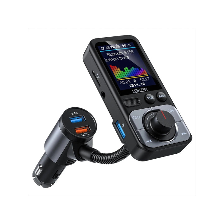 Bluetooth 5.0 FM Transmitter with Dual USB Ports & QC3.0 Car Fast Charger