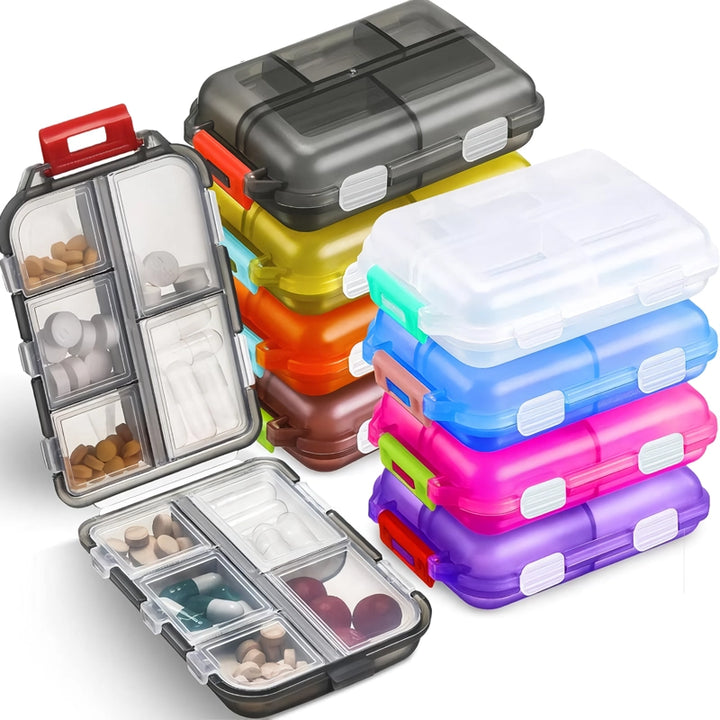 Portable 10-Grid Travel Pill Organizer Box