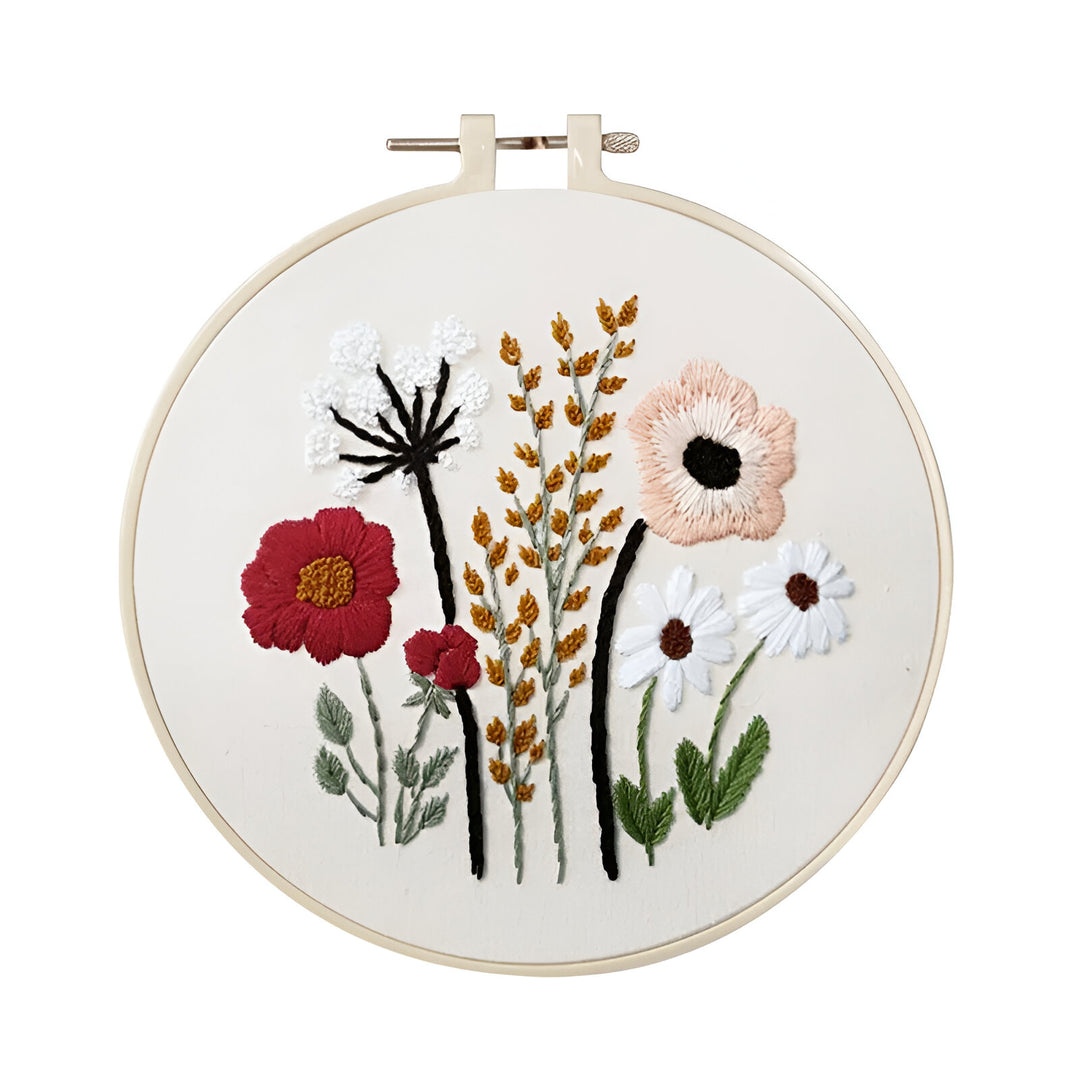 Beginner Floral Embroidery Kit with Cross Stitch Patterns