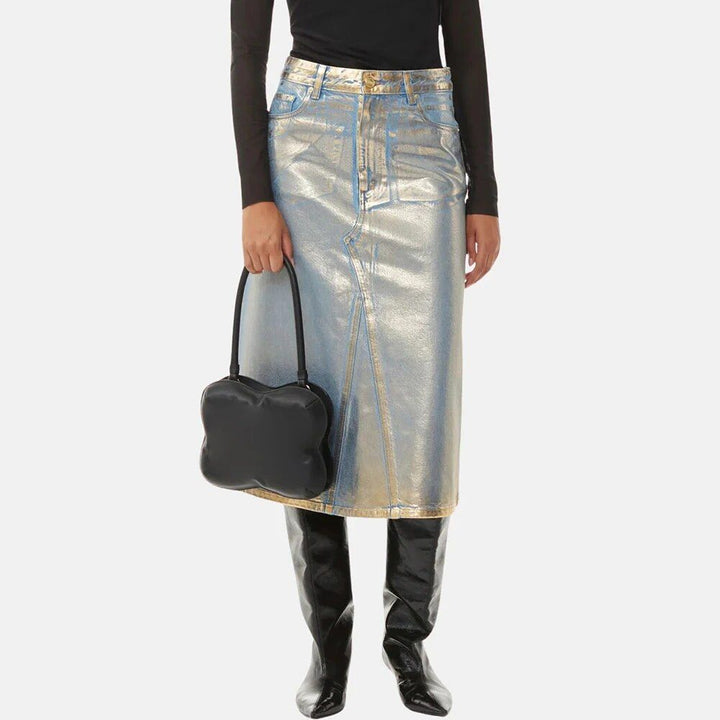 Glossy Minimalist Denim Skirt