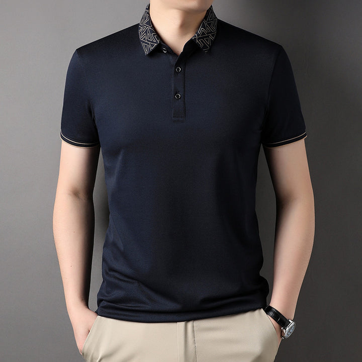 T-shirt Men's Polo Collar Solid Color Thin