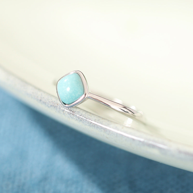 Turquoise Square Silver Ring Female