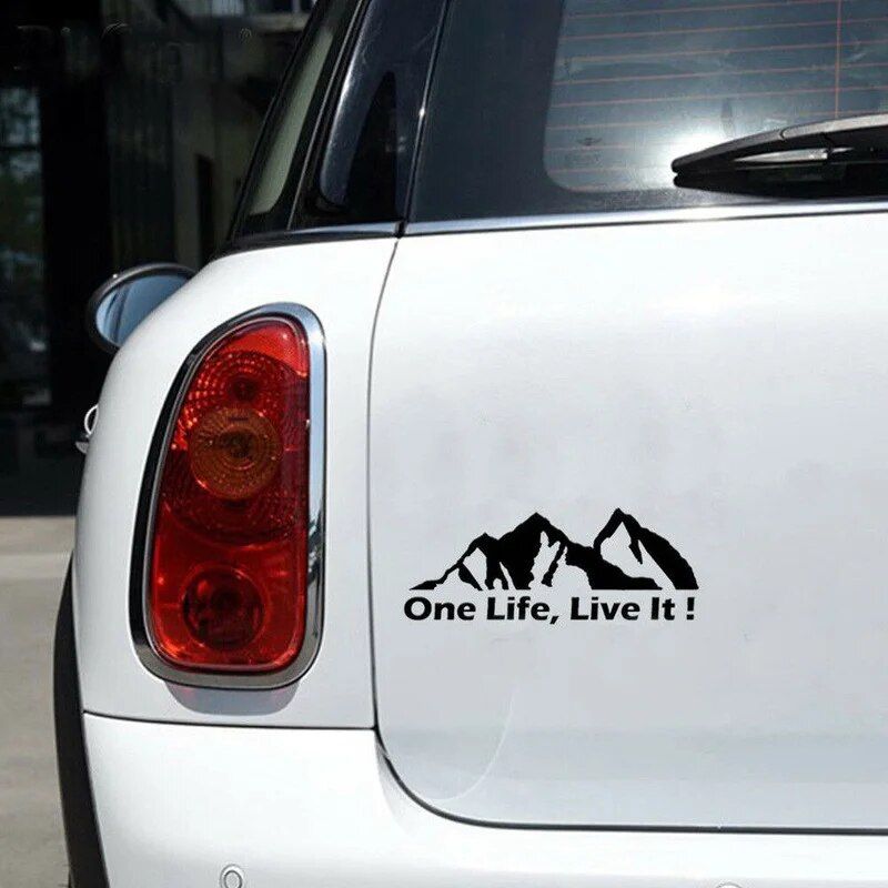 Universal 'One Life Live It' Off-Road Car Sticker - Mountain Silhouette Decal for All Vehicles