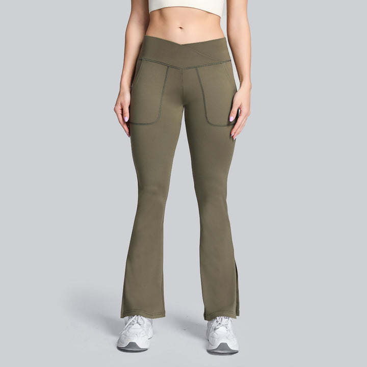 High-stretch Cross-waist Flared Trousers For Moisture Wicking