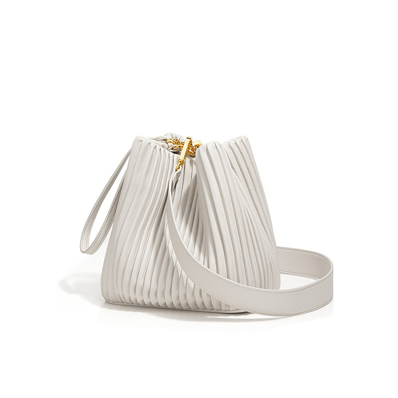 Luxury Ruched Leather Bucket Bag