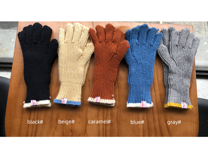 Knitted Contrast Color Wool Five-finger Gloves