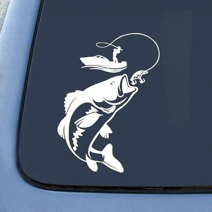 Reflective Fisherman & Fish Boat Car Decal - Waterproof PVC Vehicle Sticker