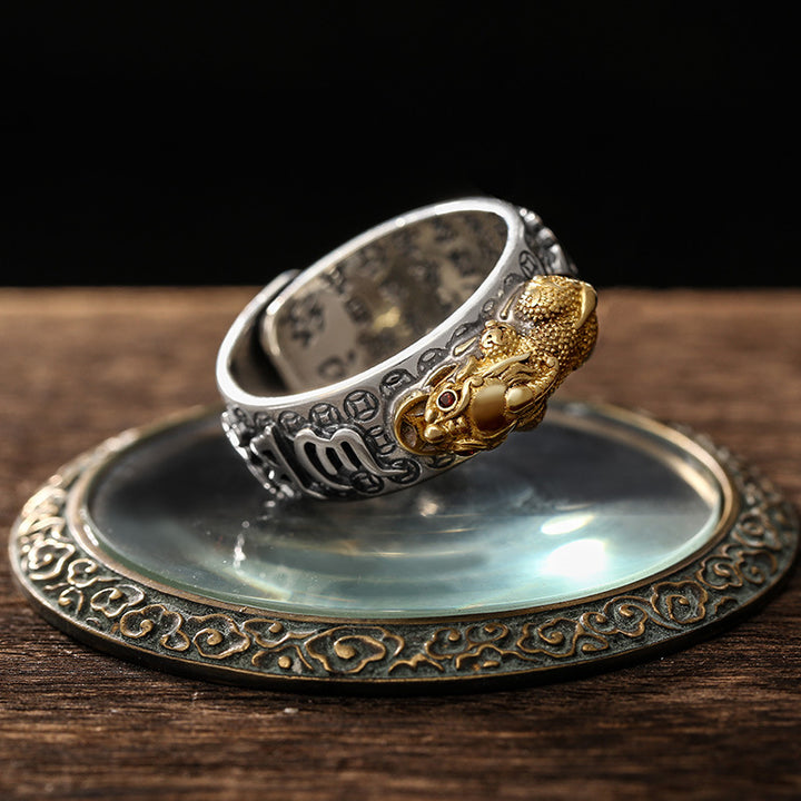 99 Pure Silver Zhaocai Pixiu Men's Transit Heart Meridian Ring