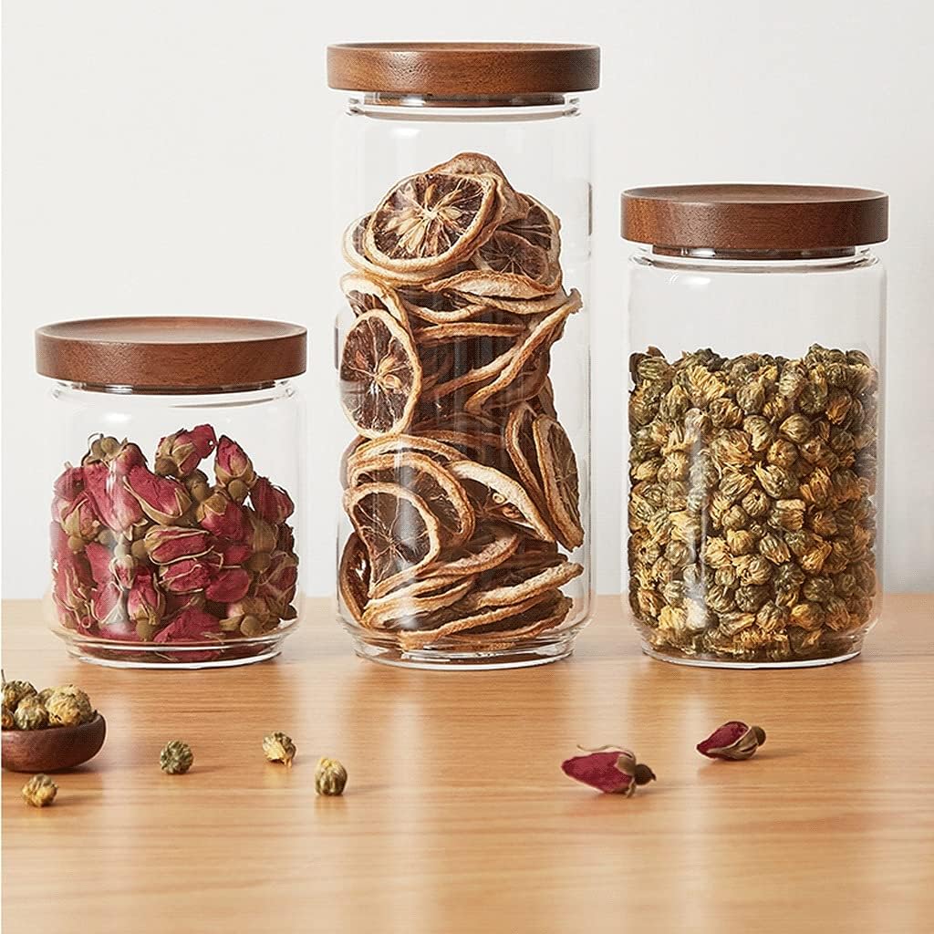 Wood Lid Glass Airtight Canisters